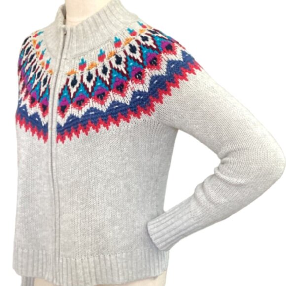Chaps Fair Isle Full-Zip Mock-neck Sweater Sz Petite M #291T - Picture 6 of 9